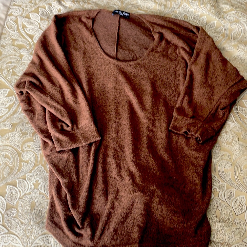 Coffee colored loose scoop neck